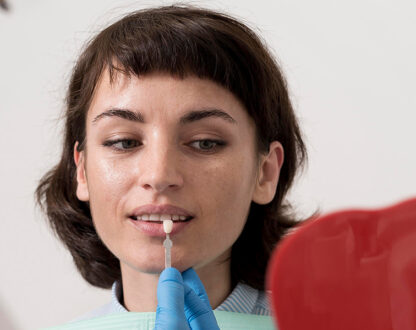 Girl trying dental veneers at our dental clinic in Mississauga.